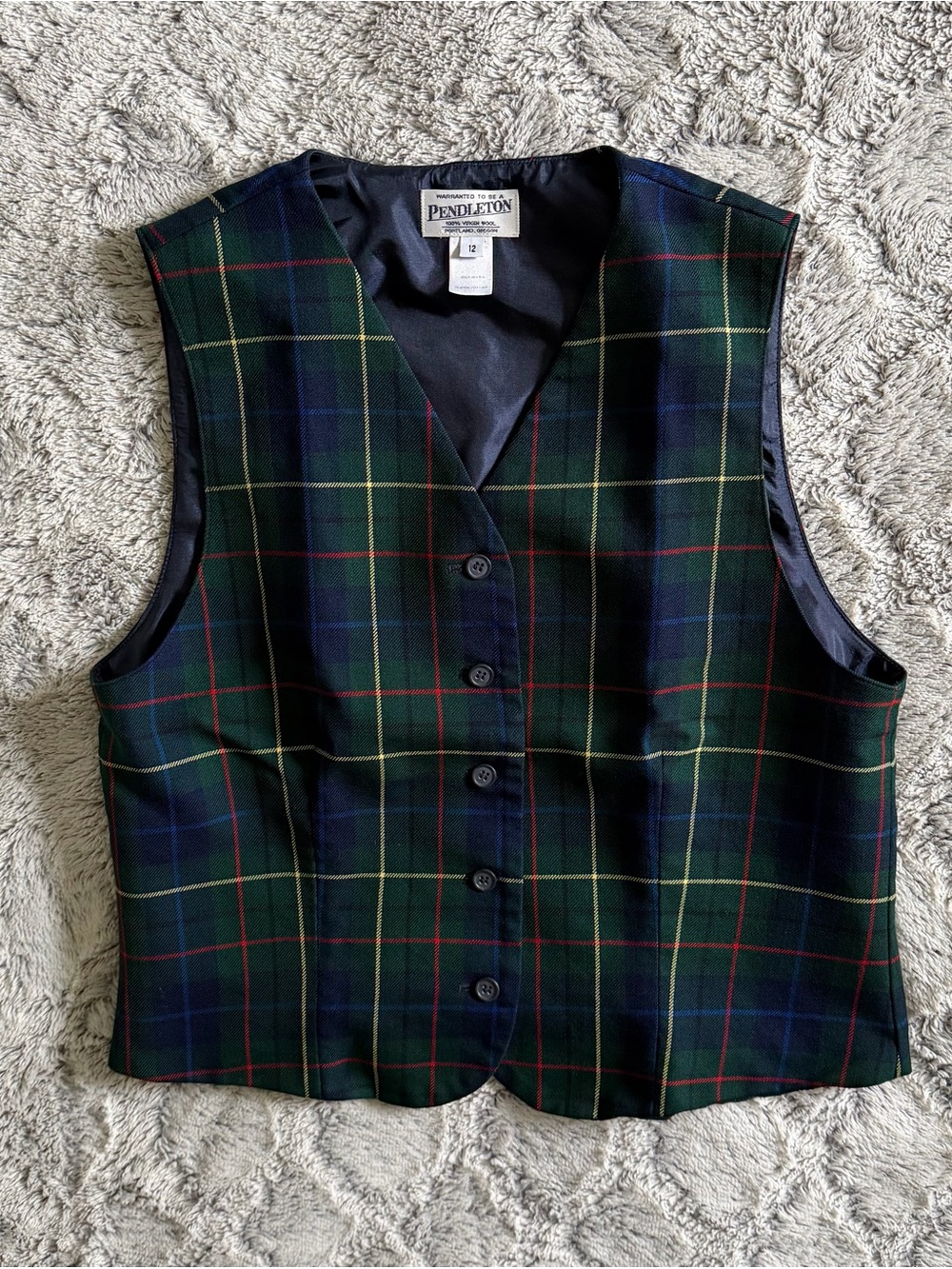 Pendleton Signature Tartan Plaid Wool Vest
Women 12 Green Blue Academia USA